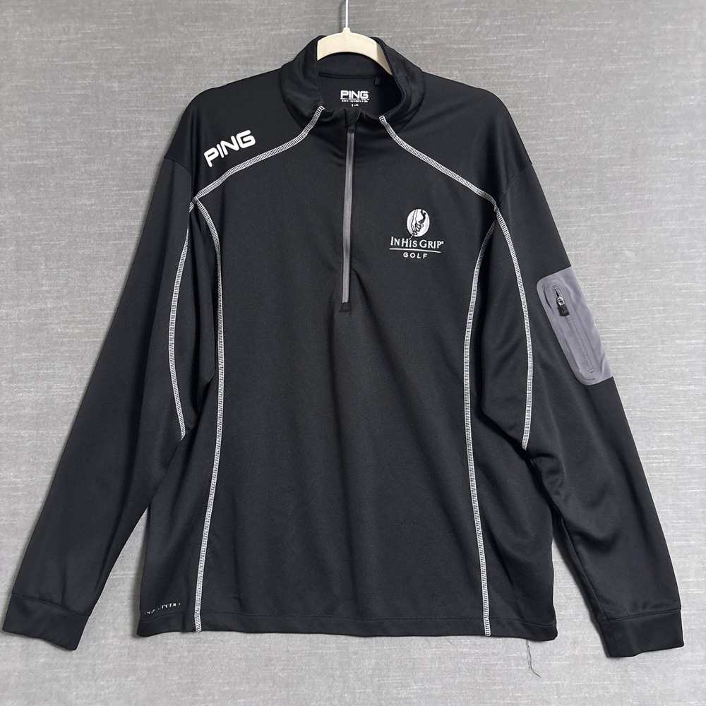 PING Pullover Large Black Quarter Zip SensorCool In His Grip Golf Logo Pocket